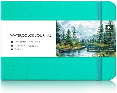 40 Sheets Watercolor Journal, 4x6 in, 140 Lb Cold Press Paper, Blue