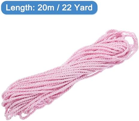 MECCANIXITY Twisted Cord Trim, 22 Yard 3mm 3-Ply Twine Braided Rope Shiny Thread String for Craft Gift Bag Curtain Christmas Decor, Pink - 20m