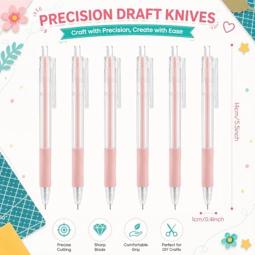 6 Pieces Art Cutting Tools Knife Pen Craft Paper Cutter Pen Carving Tools for DIY Kit Scrapbooking Drawing and Crafting Utility Precision Paper Cutting Tool (Pink)