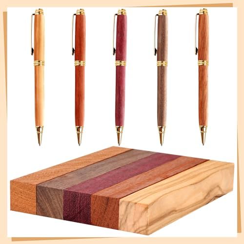Qilery 10 Pcs Exotic Wood Pen Blanks Turning Supplies DIY Crafts Hardwood Pen Blanks Turning Kit, 5 x 3/4 x 3/4 Inch (Black Walnut,Purpleheart,Zebrawood,Cherrywood,Bubinga)