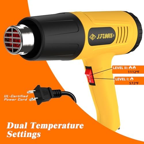 Adjustable Heat Gun, 900W Hot Air Gun 50-650℃ Temperature Control, | with 50-650℃ temperature control, 4 nozzles included. Ideal for resin crafts, DIY, repair and shrink tubing