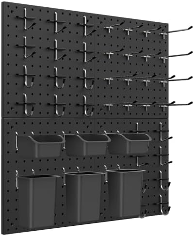 Peg Board Kit, Includes Pegboard and Accessories,with Hooks and Bins,Peg Board Wall Organizer for Office,Ornaments Display,Crafts Organization (66, Black)