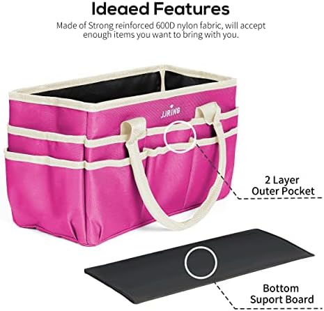 JJRING 600D Nylon Craft & Art Organizer Tote Bag With Pockets, Rose Red