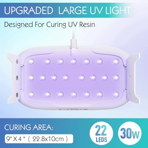 Suzzam UV Resin Jewelry Making Kit, 300g Crystal Clear UV Resin Kit with Molds, 30w & 22 Lamp Beads UV Resin Light Large for Craft Making Earrings, Necklaces, Keychains
