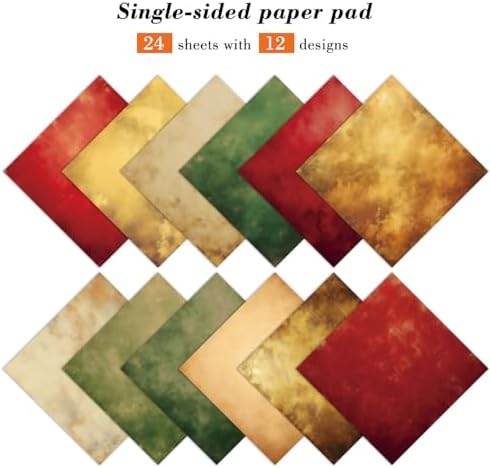 Vintage Color Scrapbook Paper Pad - 6x6 In 24 Sheets Designed Decorative Decoupage Folding Cardstock Supplies for Journals DIY Crafts Gift Wrapping Planners Photo Album