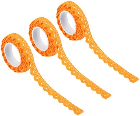 PATIKIL 0.6" Wide 2 Yards Self-Adhesive Lace Tape Lace Ribbon, 3 Pack Cotton Washi Trim Stickers Masking for Craft Scrapbooking DIY Card Making, Orange