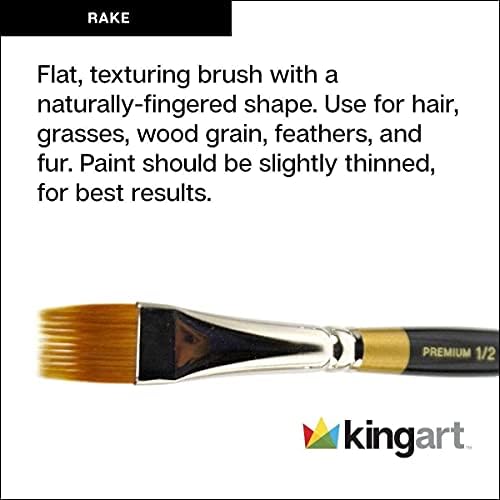 KINGART Premium Original Gold 9120-3/4 RAKE Series Artist Brush, Golden Taklon Synthetic Hair, Short Handle, for Acrylic, Watercolor, Oil and Gouache Painting, Size 3/4"