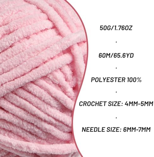 3 Packs Plush Chenille Chunky Crochet Yarn - Baby Yarn for Crocheting Soft - Velvet Yarns Knitting for Blankets Crafts - Fluffy Amigurumi Yarns 150g / 196.8yds (3 Pink)