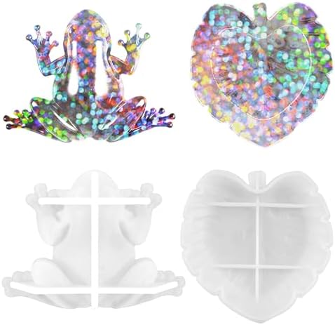 2 Pack Animal Silicone Molds, Frog Resin Molds with Realistic Frog and Leaf Shapes, 3D Lifelike Silicone Molds for Resin Casting, DIY Crafts Halloween Home Wall Desktop Decor (Frog&Leaf)