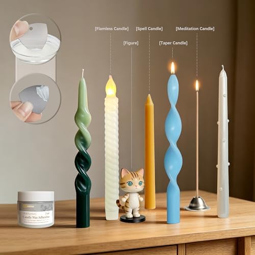 White Reusable Candle Wax Adhesive Gel 2oz Self-Scoop Paste with Mini Spatula Non-Slip Candle Fixing Wax for Pillar Candles, Candle Holders, Displays & Home Décor, Clear, Easy to Clean & Residue-Free