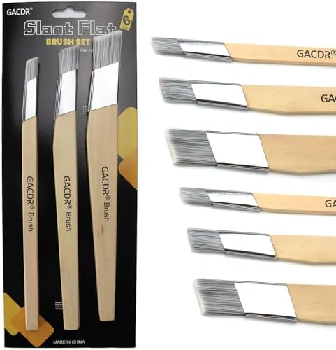 GACDR Slant Lining Fitch Trim Paint Brushes, Pack of 6, 0.5", 0.75", 1" | Angled Cutting In Paint Brush, Fast Accurate Detail & Control, Hobby & Craft, 2 Each of 3 Sizes