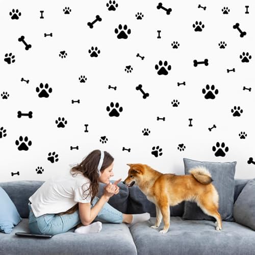 AOWDIAO 174 Pcs Dog Paw Decals - Peel and Stick Vinyl Wall Stickers for Dog's Room, Playroom & Party Decor