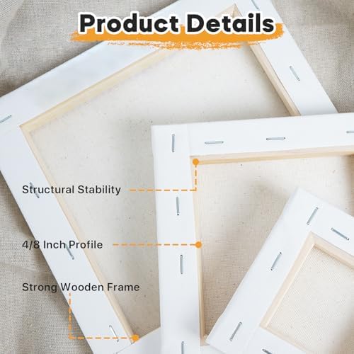 CONDA Mini Stretched Canvas for Painting, 4x4In Canvas in Bulk 12Pack 4/8In Profile Small Square Canvas, 100% Cotton Primed Blank Canvases for Acrylics, Oils Painting, School Projects and Home Decor