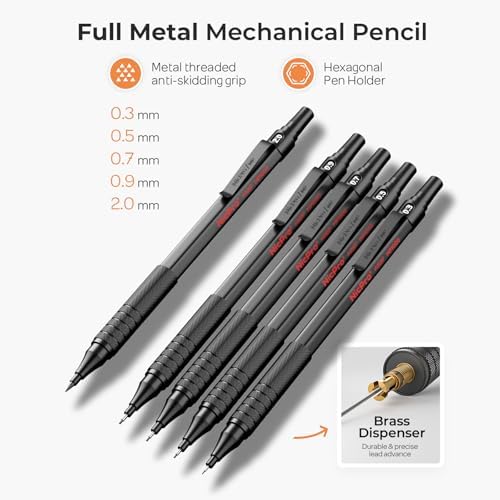 Nicpro 20PCS Black Metal Mechanical Pencil Set in Leather Case