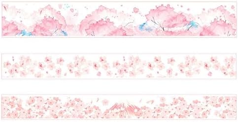 YUBBAEX Cute Printed Washi Tape 3 Rolls Japanese-Style Masking Tape Set Decorative for Arts, DIY Crafts, Journal Supplies, Planners, Scrapbook, Card/Gift Wrapping (Cherry Blossoms (Wide))