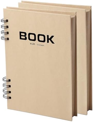 SuyuanArt A5 Toned Tan Sketch Pad, 5.5" x 8.5" (2 Pack, 100 Sheets) Spiral Bound Mixed Media Sketch Book for Drawing, Doodling, Sketching & Painting - Artist Paper for Charcoal, Pencil, Pen