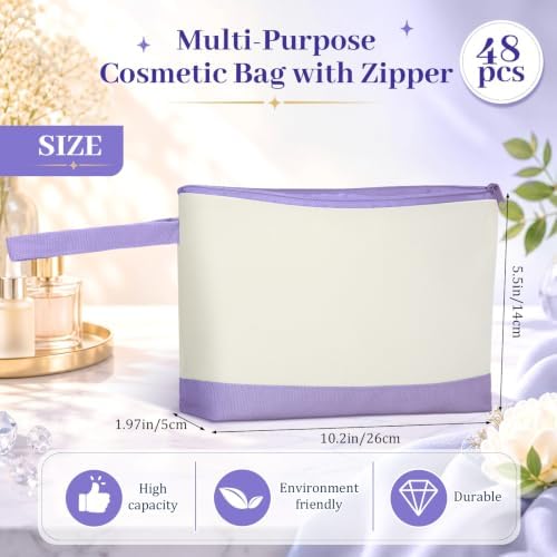 Silkfly 48 Pcs Cotton Canvas Makeup Bags Cosmetic Zipper Bags 10.2 x 5.5 x 2'' Blank DIY Pouch Bulk Pencil Case with Bottom Travel Toiletry Pouch for Women Craft Decor Gift (Beige and Multi Colors)