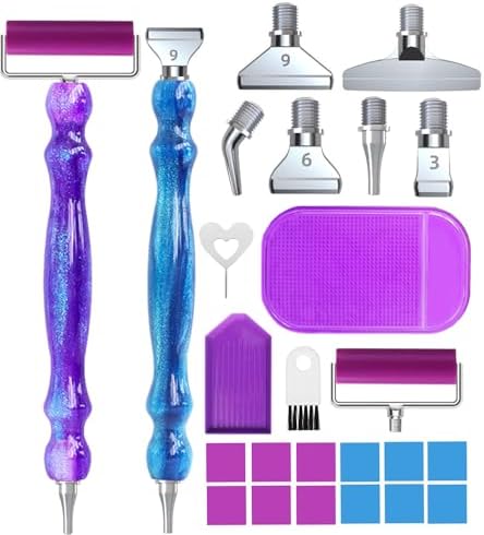 Hailivike 25PCS Screw in Diamond Art Pens, 5D Milky Way Diamond Painting Pen, Comfort Grip Diamond Art Tools with 6Pcs Pen Tips(Purple+Blue Pen Set)