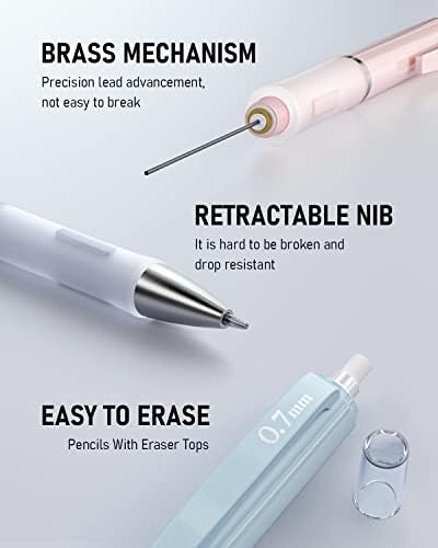 Nicpro 6PCS Pastel Mechanical Pencil, 0.5 & 0.7 mm Cute Pencils for Girls