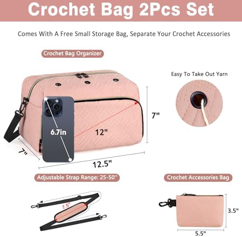 IBFUN Crochet Yarn Knitting Bag Organizer for Knit Accessories Hooks