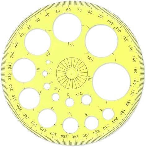 Circle Template 360° Protractor Round Stencil, Plastic Circle Ruler for Drawing, Circle Stencil Measuring Tools for Building Formwork Office School Supplies, yellow, 583308_2_FXvtRLSKG