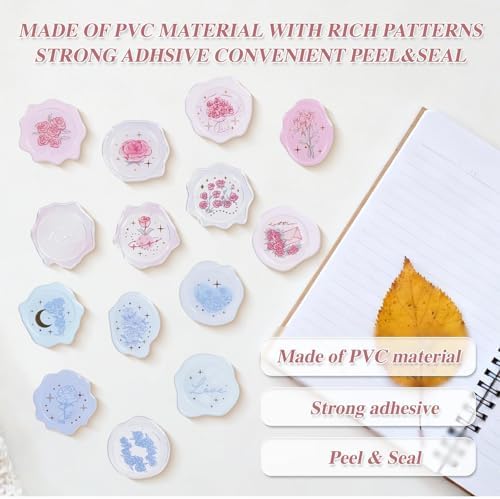Pre-Made PVC Envelope Seal Stickers, Waterproof Self-Adhesive Stickers for Wedding Invitations, Birthday Gift Wrapping, Scrapbook & Journal Decoration (60PCS Rose Theme)
