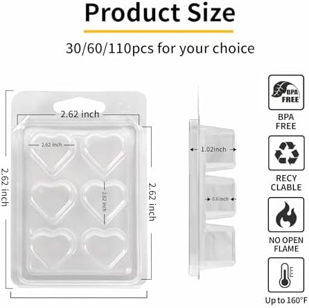 MGLIFEUL Wax Melt Container Clamshell Packaging Box with Packaging Box | Plastic Clear Empty Wax Candle Melt Tart Packaging Cube Container Clamshell Holder Organizer Empty Shape Bulk wth Lid