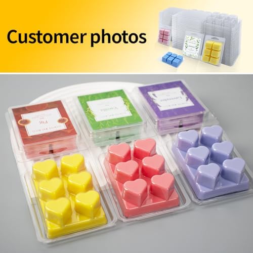MGLIFEUL Wax Melt Container Clamshell Packaging Box with Packaging Box | Plastic Clear Empty Wax Candle Melt Tart Packaging Cube Container Clamshell Holder Organizer Empty Shape Bulk wth Lid