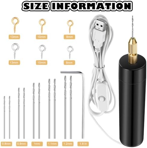 Lanties 312 Pcs Electric Resin Drill Set for Casting Resin Molds | 300 Gold Silver Eye Screws, 10 Twist Drills Bits (0.8 to 1.2mm), Electric Drill with Wrench Hex Pin Vise for DIY Craft Making