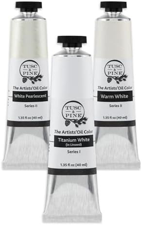 Tusc & Pine Artist Oil Paint - 40 ml Set of 3- Assorted White Colors - Non-Yellowing, Rich & Creamy Consistency, Maximum Pigment Load, Small Batch Milled Oil Paints Developed for Professional Artists