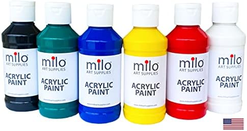 milo Acrylic Paint Set, 6 Primary Colors, 4 oz Bottles, Semi-Gloss