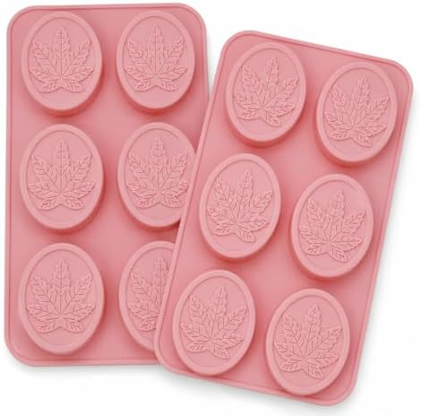 Marijuana Leaf Shaped Embossed Design Silicone Oval Soap Mold Tray Homemade Soap DIY Tray Mould, Set of Two