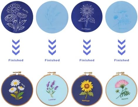 4 Pack Beginner Embroidery Kit for Adults with Tool & Instruction