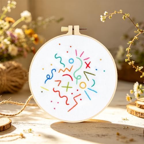 Beginners Embroidery Stitch Practice Kits, Easy Hand Embroidery Starters Kit for Beginners Adults, Stamped Cross Stitch Kits DIY Needlepoint Kits for Beginners Adults, Embroidery Hoop & Video Tutorial