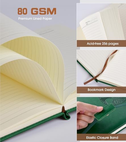 Biuwory B5 Leather Journal Notebook, 256 Lined Pages, Hardcover 7.8"×10.2" | Large Vintage Journal for Women Men,Work,School,Business,Travel Diary,Note taking,College Ruled Writing,Daily Journaling