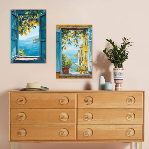 KYOQFVN 2 Pack Lemon Paint by Numbers Kits for Adults - DIY Lemon Tree Adult Paint by Number Kits on Canvas, Digital Oil Painting by Number Kit for Home Wall Decor 8x12inch