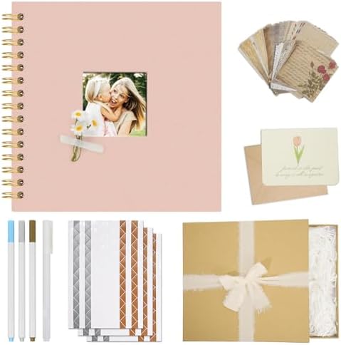 Vienrose Scrapbook Album Gift Set, 8x8 Inch, 40 White Pages, Pink