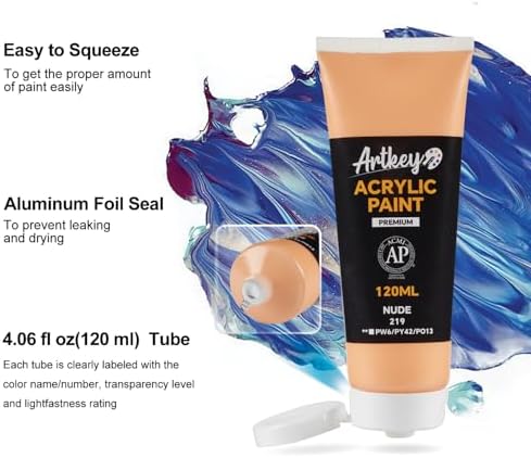 Artkey Acrylic Paint - Nude (120 ml/4.06 oz) Tubes, Rich & Vibrant Pigments, Professional Artists Acrylic Paints - Art Supplies for Canvas Wood Rock Clay Fabric Ceramics Art Crafts Painting
