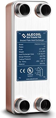3"x8" 10 Plates Heat Exchanger with 3/4" MPT Port Water to Water 316L Stainless Steel Brazed Plate Heat Exchanger for Water Heating, Floor Heating, Commercial and Industrial Refrigeration