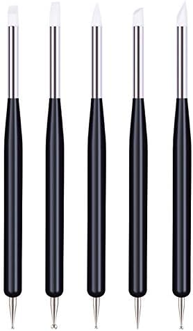 5pcs Nail Art Dotting Tools Pen Dual Head UV Gel Carving Pen Nail Silicone Brushes Set Pottery Clay Sculpting Modeling Painting Drawing Tool DIY Art Craft (Black)
