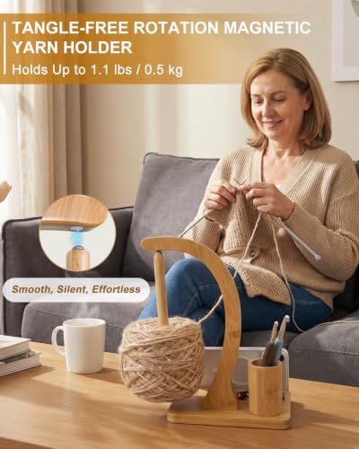 SPEENSUN Magnetic Bamboo Yarn Holder with Phone Stand, Natural