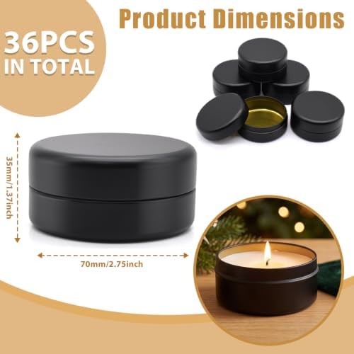 36-Pack 2.5oz Candle Tins with Lids, Metal Candle Jars for Candle Making, Empty Containers Vessels Bulk for Small Business & Beginners DIY Storage -Black
