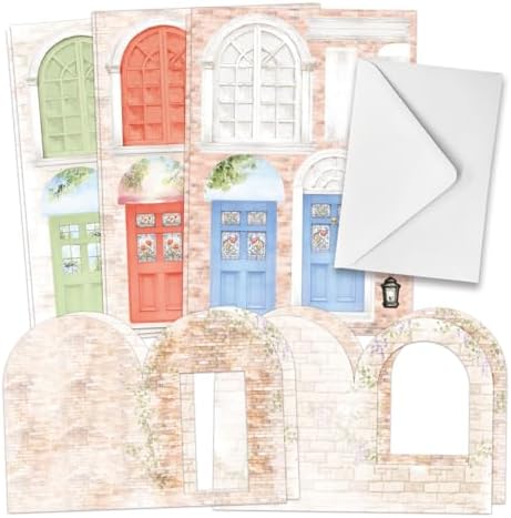 Katy Sue Arched Floral Windows & Doors Card Making Kit, Makes 12 Handmade Cards – inc Die Cut Cards, Decoupage, Envelopes, Foam Pads, Verse Stickers & Instructions, for Card Making & Papercrafting