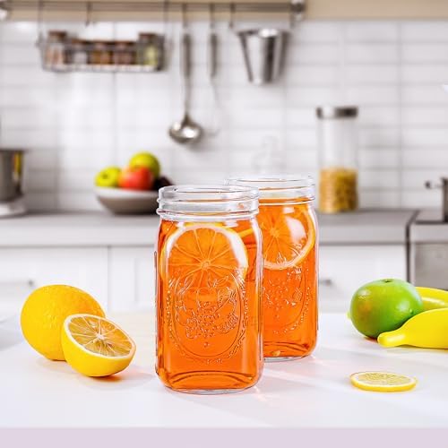 Miuyhji 32 oz Wide Mouth Glass Mason Jars with Lids, 4 Pack for Canning