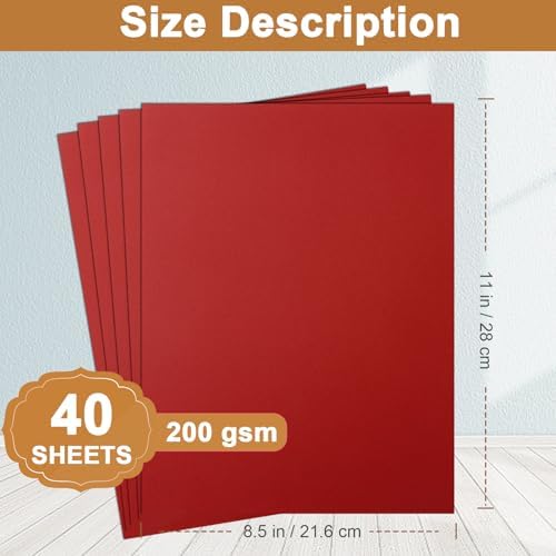 Silunkia 40 Sheets Christmas Red Cardstock 8.5 x 11 Craft Paper 75lb
