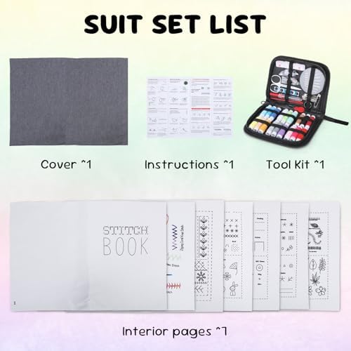 Poeuai 2026 New Embroidery Stitch Book Kit,All-Scenario Embroidery Stitch Book kit, Comes with a Complete Toolkit and Instructional Tutorial, for Beginners and Enthusiast