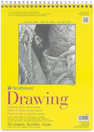 Strathmore 300 Series Wire Bound Drawing Pad, 70 lb. Drawing Paper, 11 X 14 inches, White, 50 Sheets (340-11)