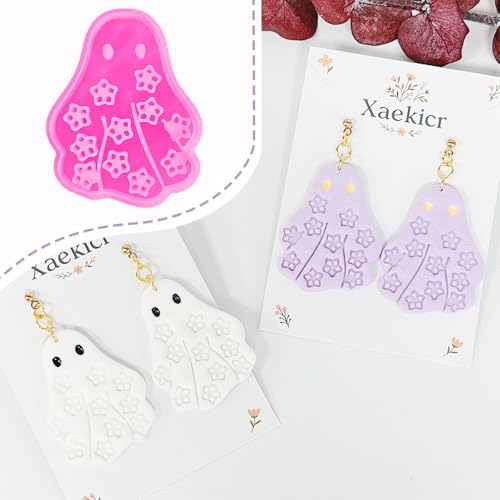 Xaekicr Halloween Ghost Polymer Clay Cutters with Floral Pattern – Cute Clay Earring Cutters Set for DIY Earrings – Polymer Clay Molds and Clay Tools for Halloween Jewelry Making