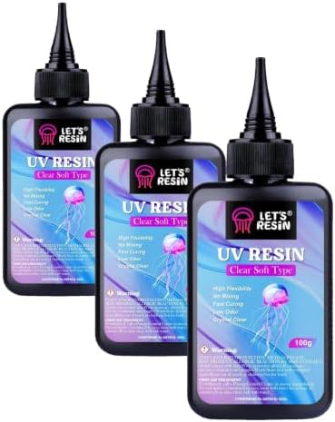 LET'S RESIN UV Resin Soft Type, 100g Elastic&Bendable Crystal Clear Ultraviolet Epoxy Resin, Low Shrinkage UV Resin Kit for Crafts, Jewelry Making, Decoration (Pack of 3)