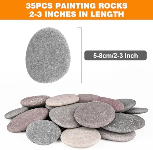 River Rocks for Painting 35 Pcs Large 2-3 Inch Flat Smooth Painting Stones Craft Rock to Paint for Kids Crafts Painting Bulk